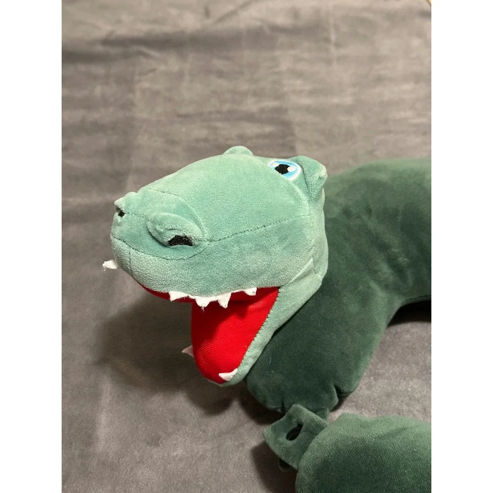 Green Crocodile Plush Travel Neck Pillow Kids Alligator Snap Closure